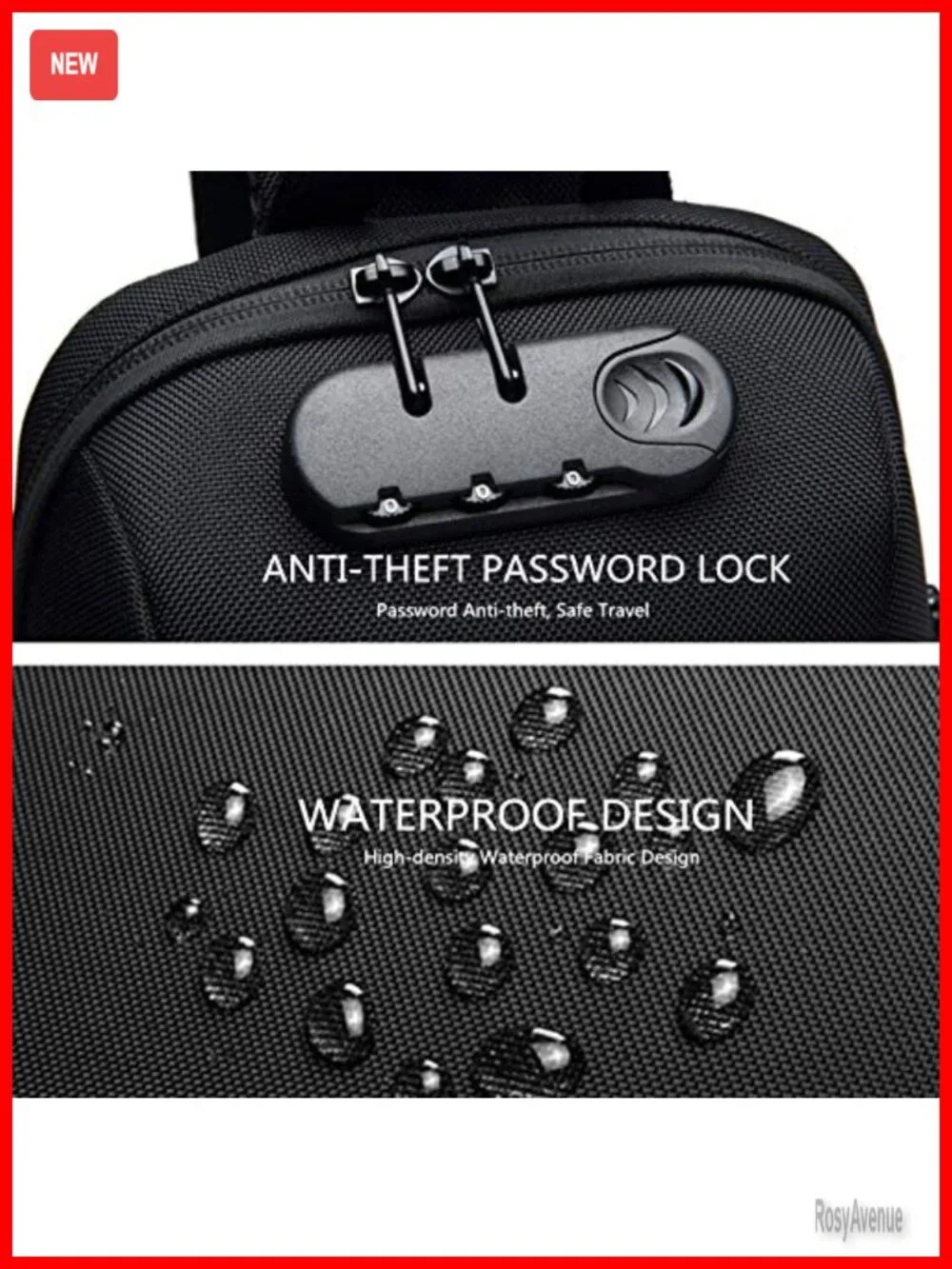 Men's Anti-Theft Sling Backpack Crossbody Bag with USB Charging Port Waterproof